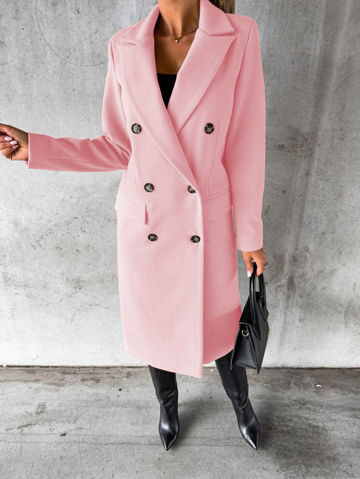 Klassischer Damen Wintermantel mit Doppelreiher in Rosa