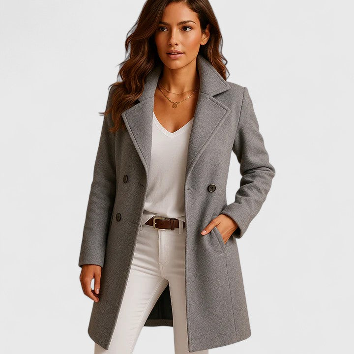 Klassischer Damen Wintermantel mit Revers in Grau