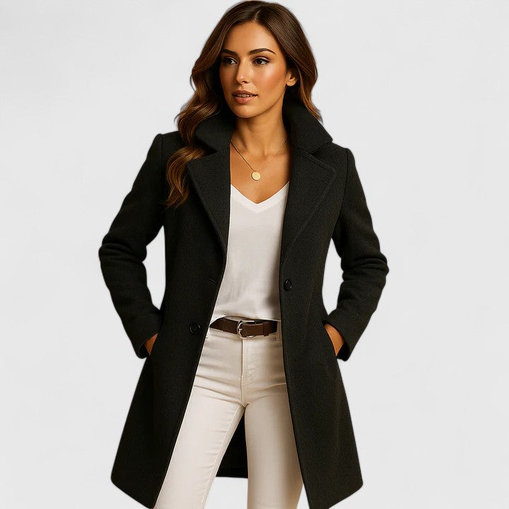 Klassischer Damen Wintermantel mit Revers in Schwarz