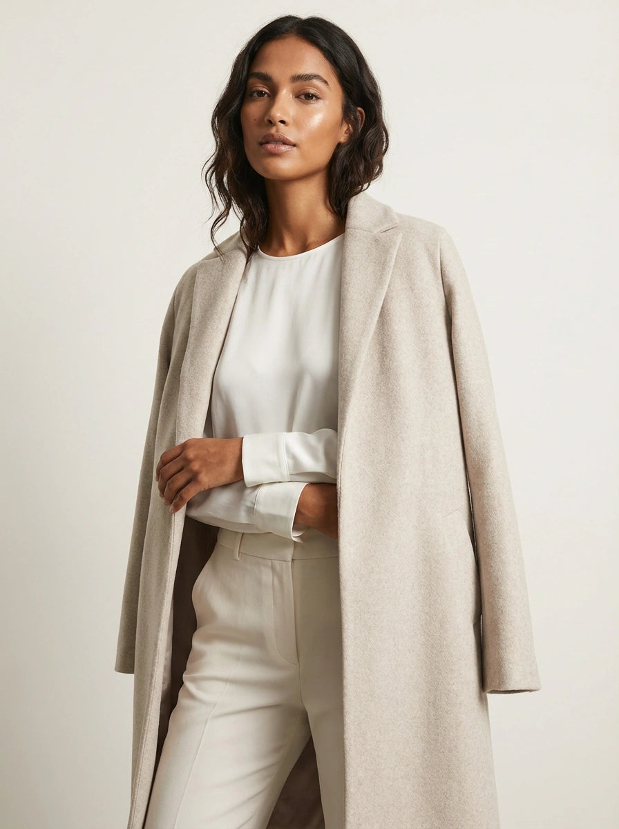 Klassischer Damen Wintermantel mit zeitlosem Schnitt in Beige