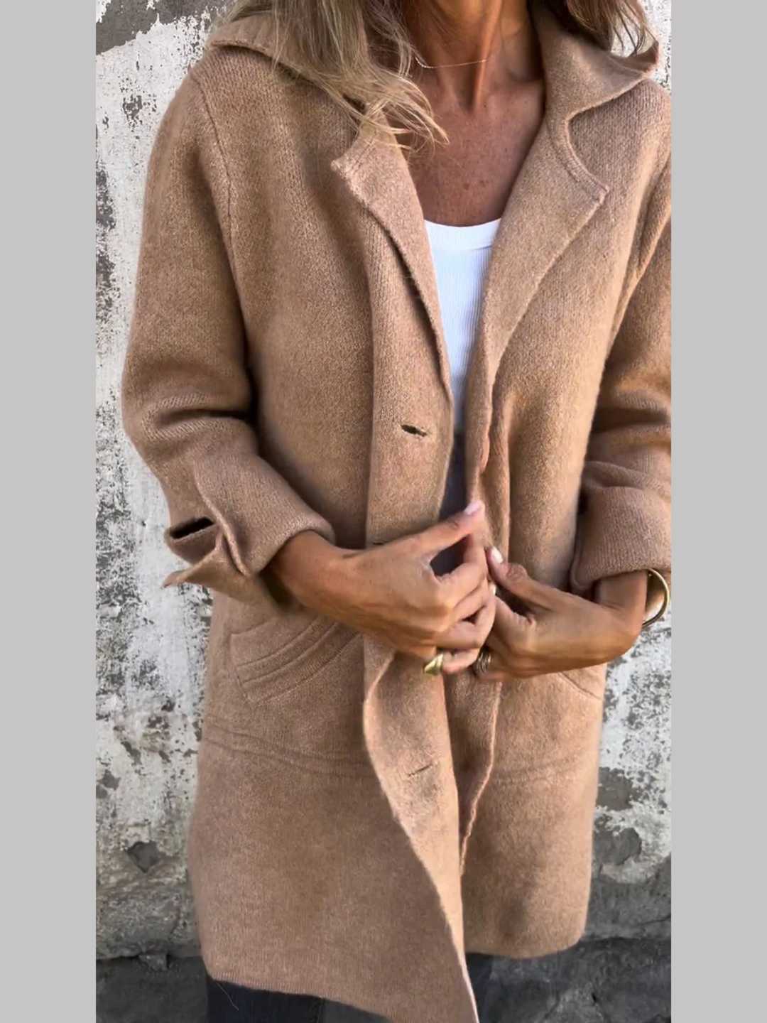 Klassischer langer Damen Pullover Cardigan in Braun