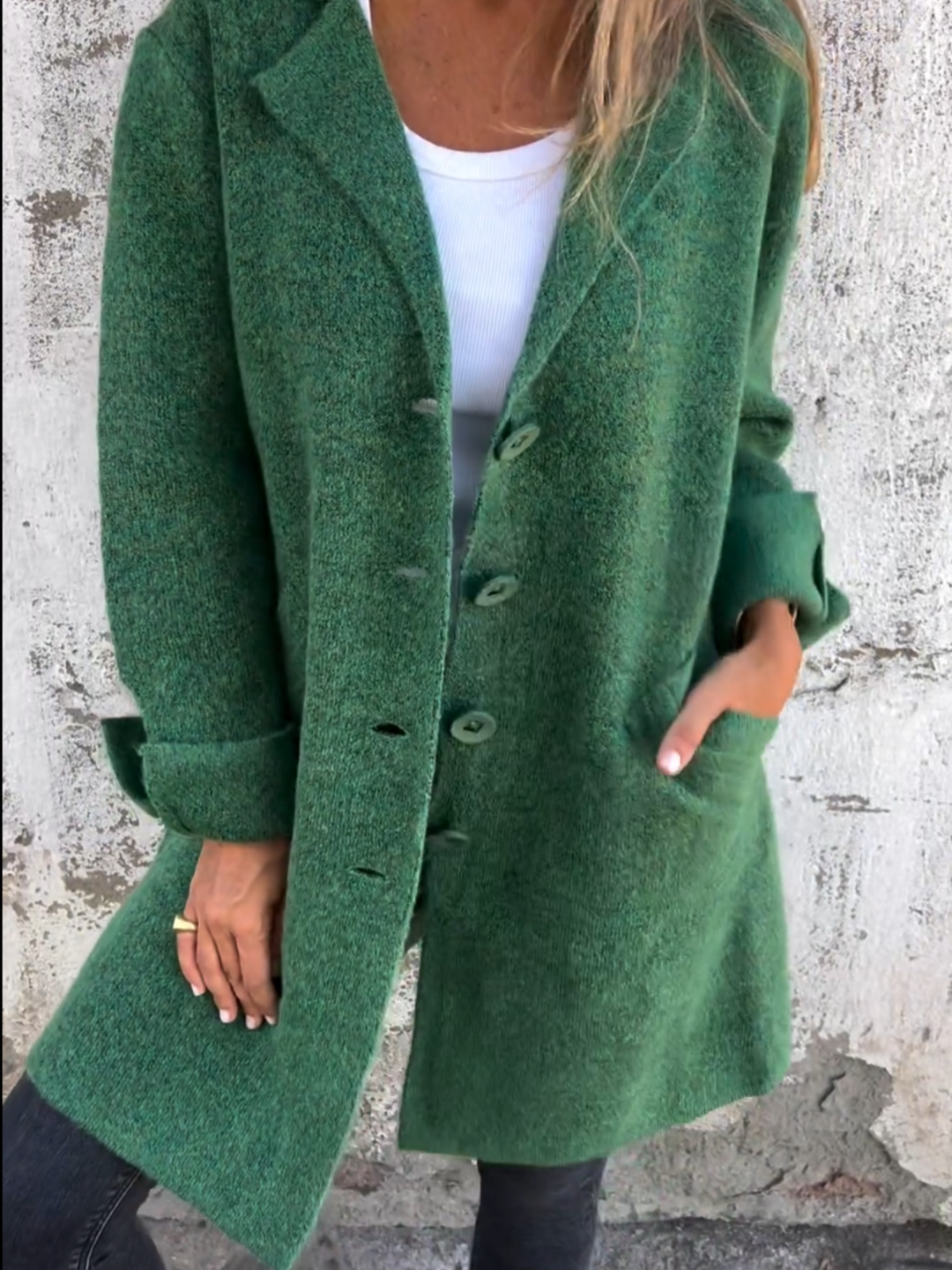 Klassischer langer Damen Pullover Cardigan in Grün