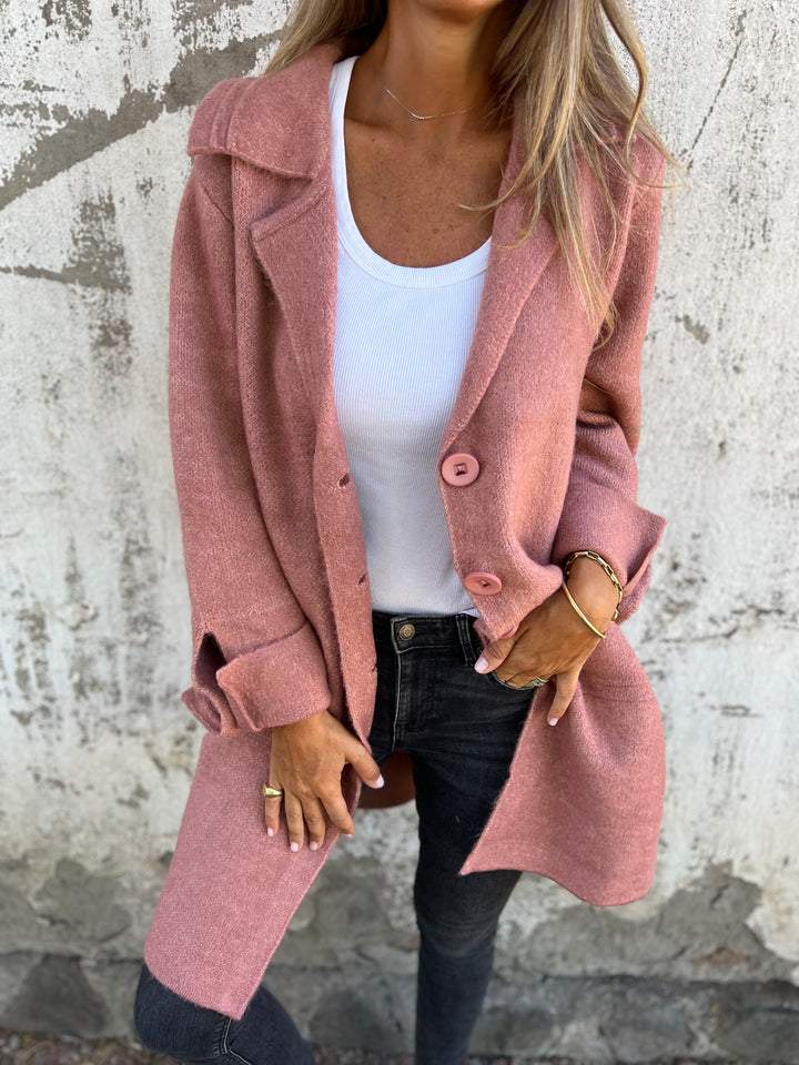 Klassischer langer Damen Pullover Cardigan in Rosa