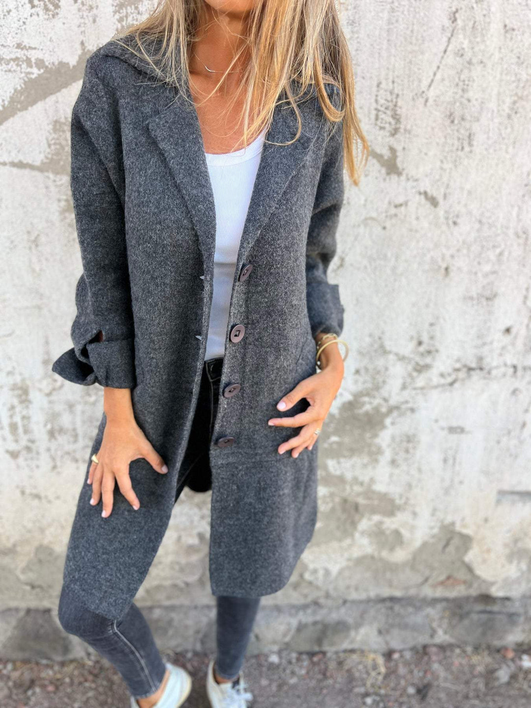 Klassischer langer Damen Pullover Cardigan in Schwarz
