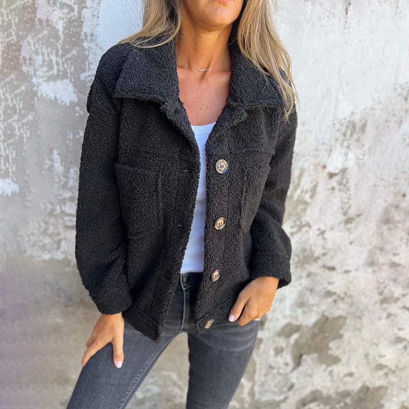 Kuschelige Damen Winterjacke mit Innenfutter in Schwarz