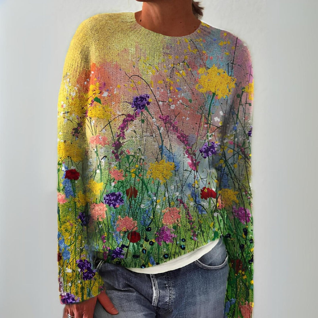 KUSCHELIGER PULLOVER MIT FLORALER KUNST en Multicolor