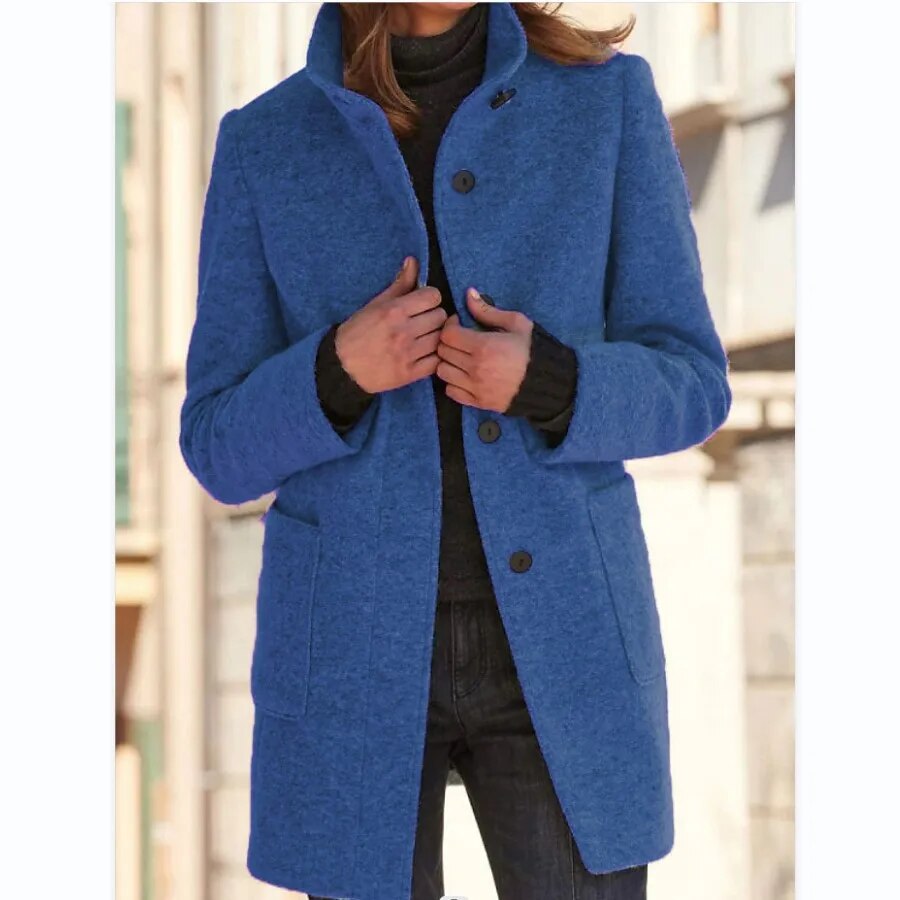 Lange elegante Damen Herbst Jacke in Dunkelblau