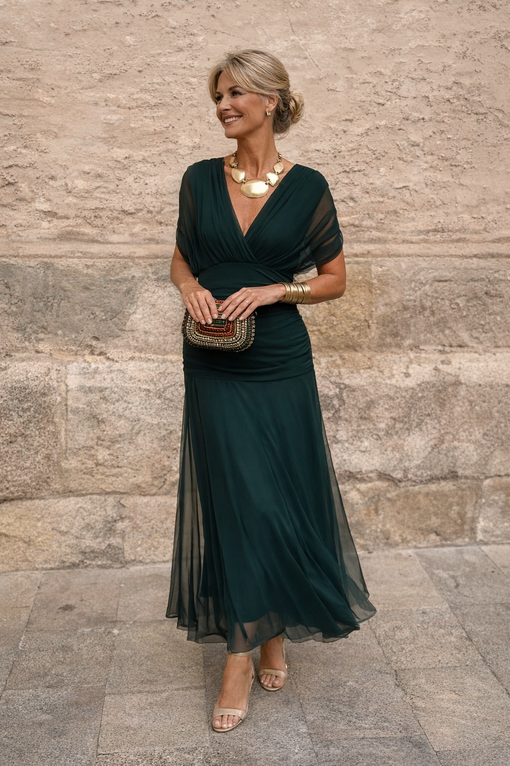 Maxikleid für Feste mit V-Ausschnitt Beach en Flaschengrün