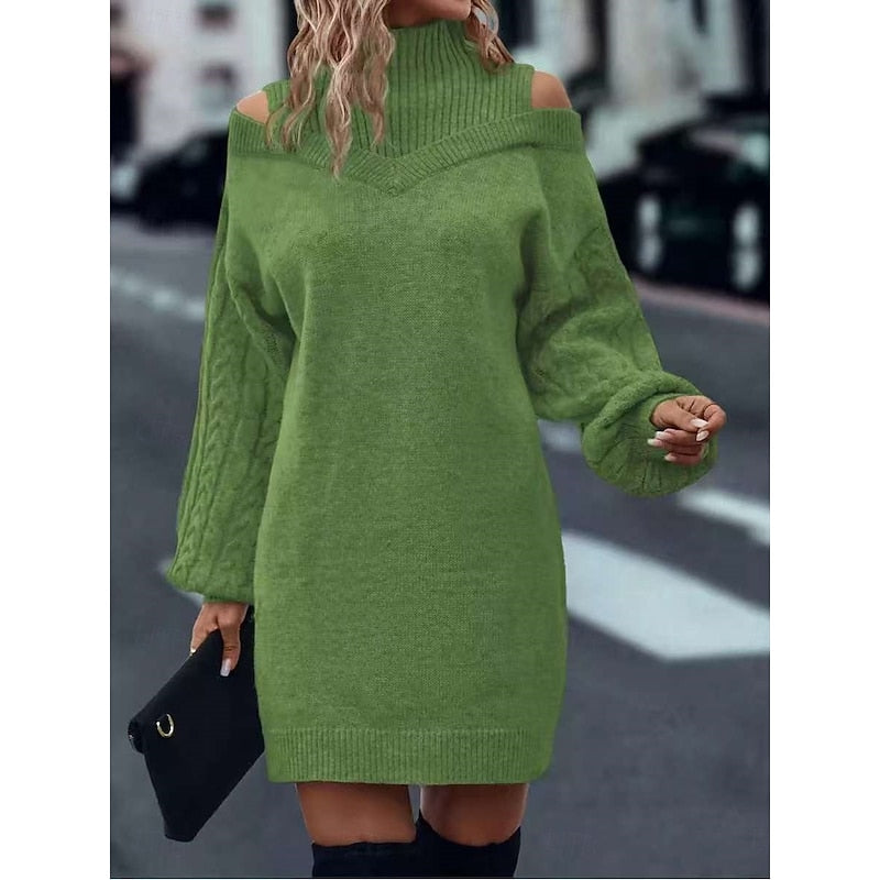 Mini Strickkleid Damen für den Herbst in Grün