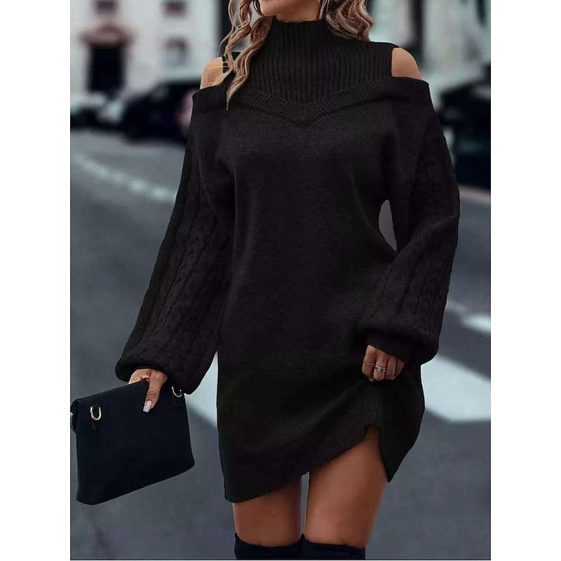 Mini Strickkleid Damen für den Herbst in Schwarz