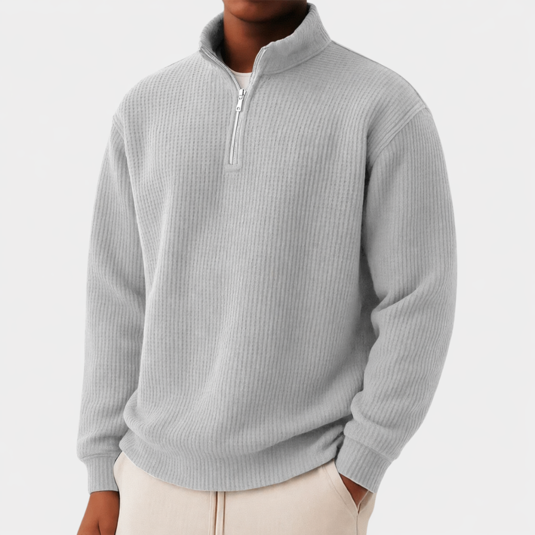 Moderner eleganter Pullover Herren mit Reißverschlusskragen in Grau