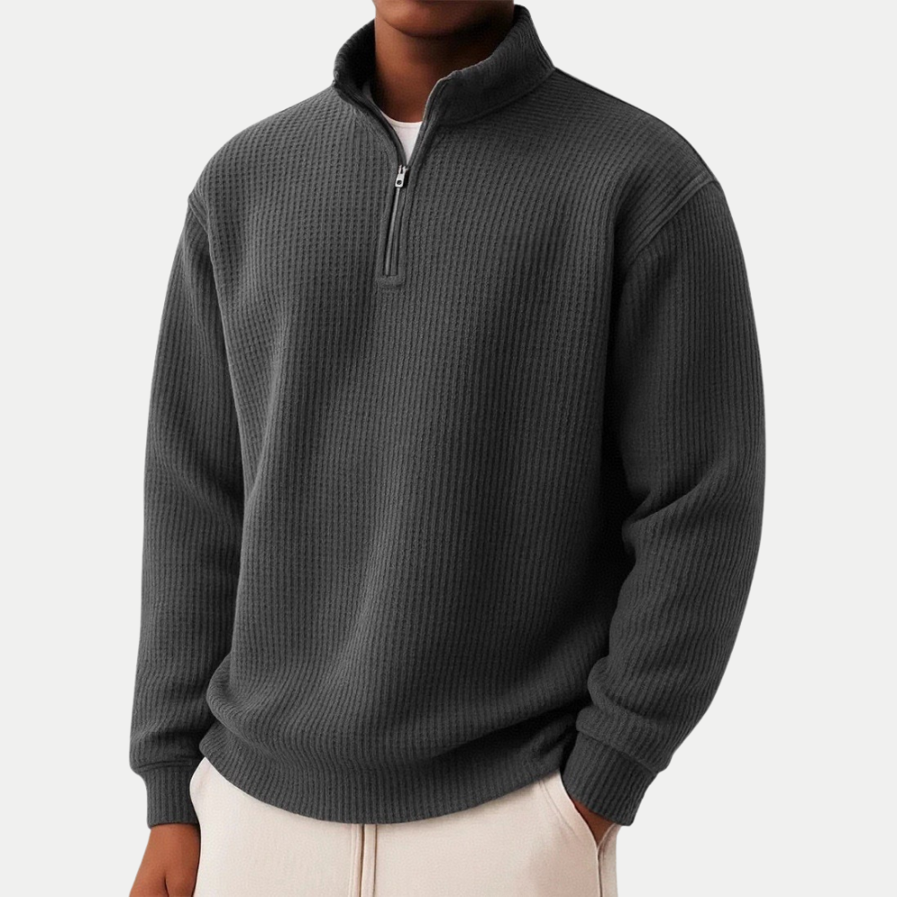 Moderner eleganter Pullover Herren mit Reißverschlusskragen in Schwarz
