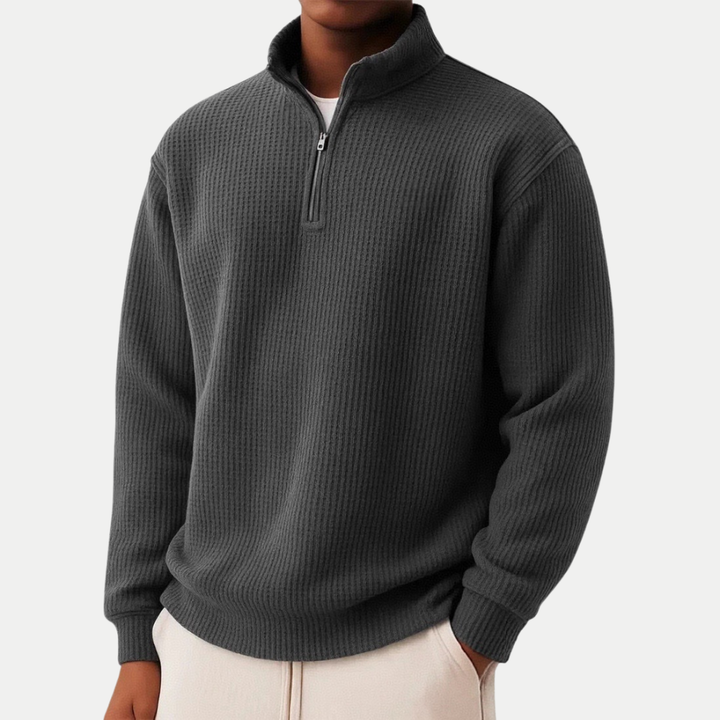 Moderner eleganter Pullover Herren mit Reißverschlusskragen in Schwarz