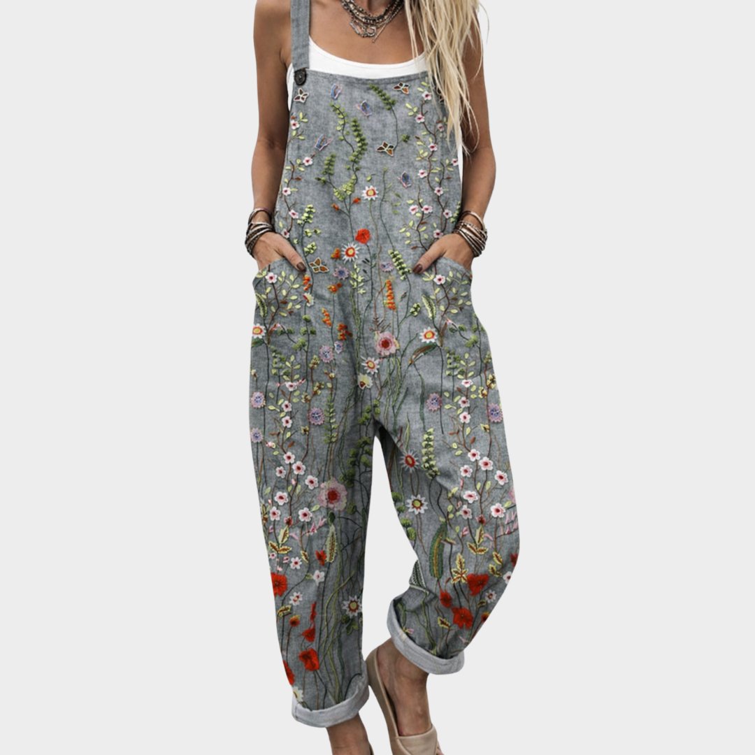 Mono de mujer Boho con estampado floral en Grau / Blumen