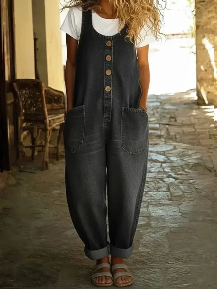 Mono de mujer vaquero boho holgado en Negro
