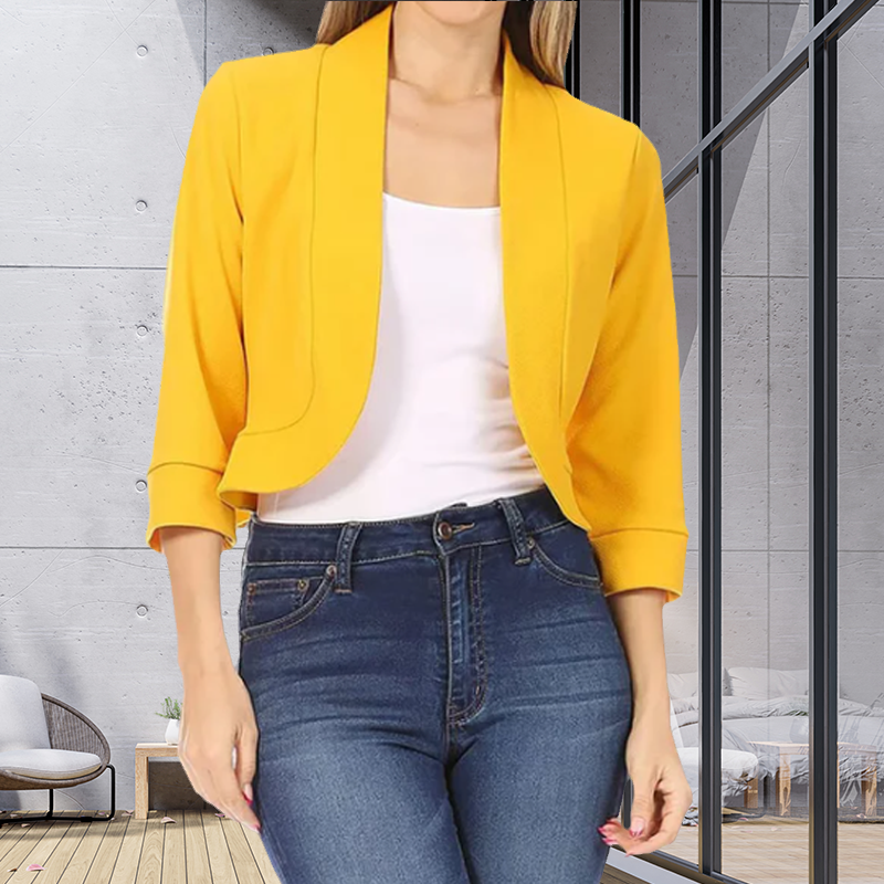 Mujer Blazer Corto Elegante para Trabajo en Amarillo