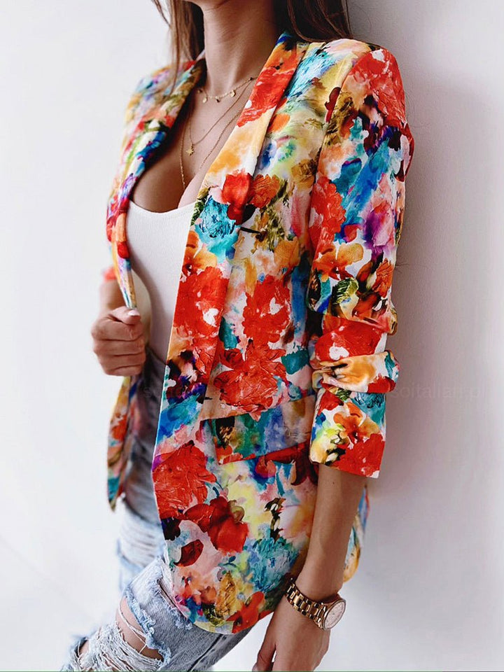 Mujer Blazer Elegante con Estampado Floral en Naranja