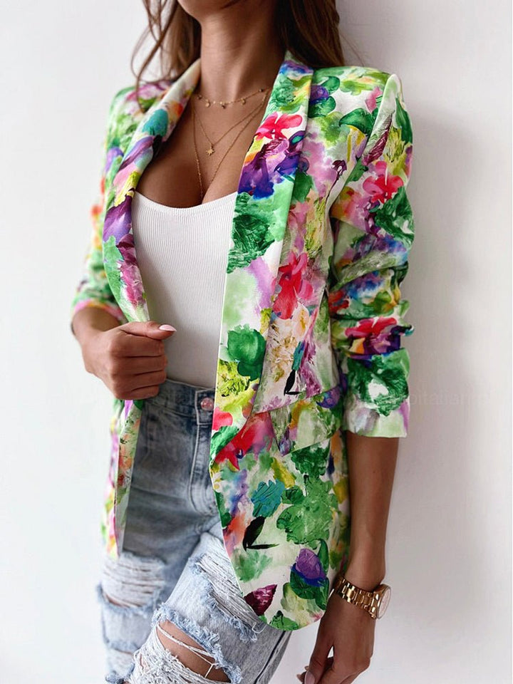 Mujer Blazer Elegante con Estampado Floral en Verde