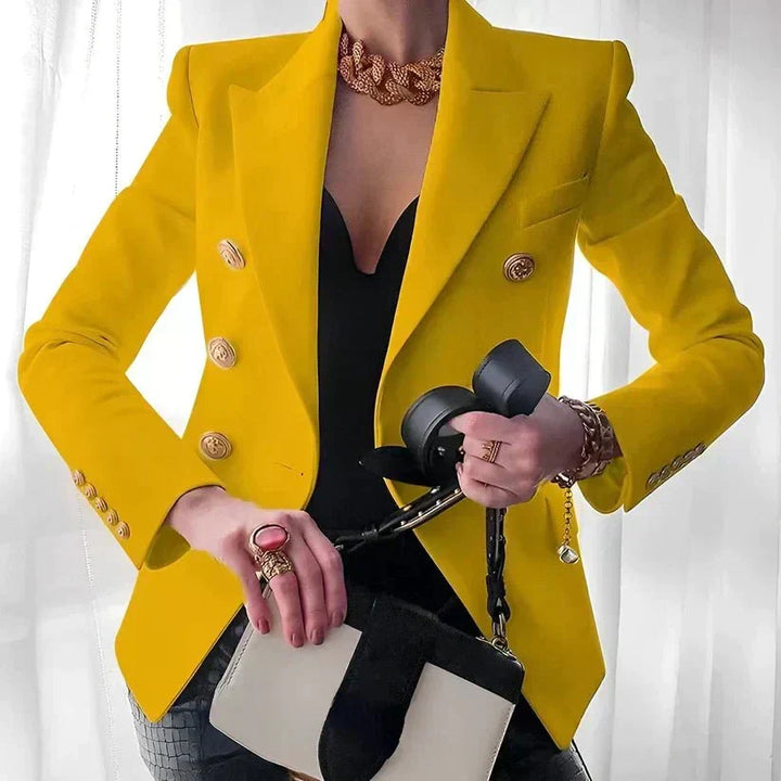 Mujer Blazer Elegante de Doble Botonadura en Amarillo
