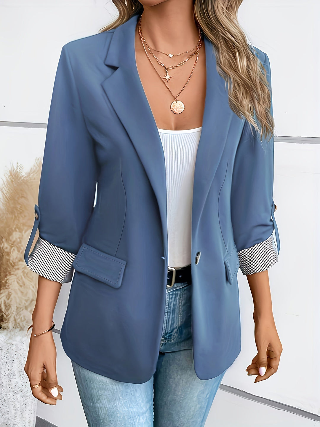 Mujer Blazer Elegante de Transición en Dunstblau