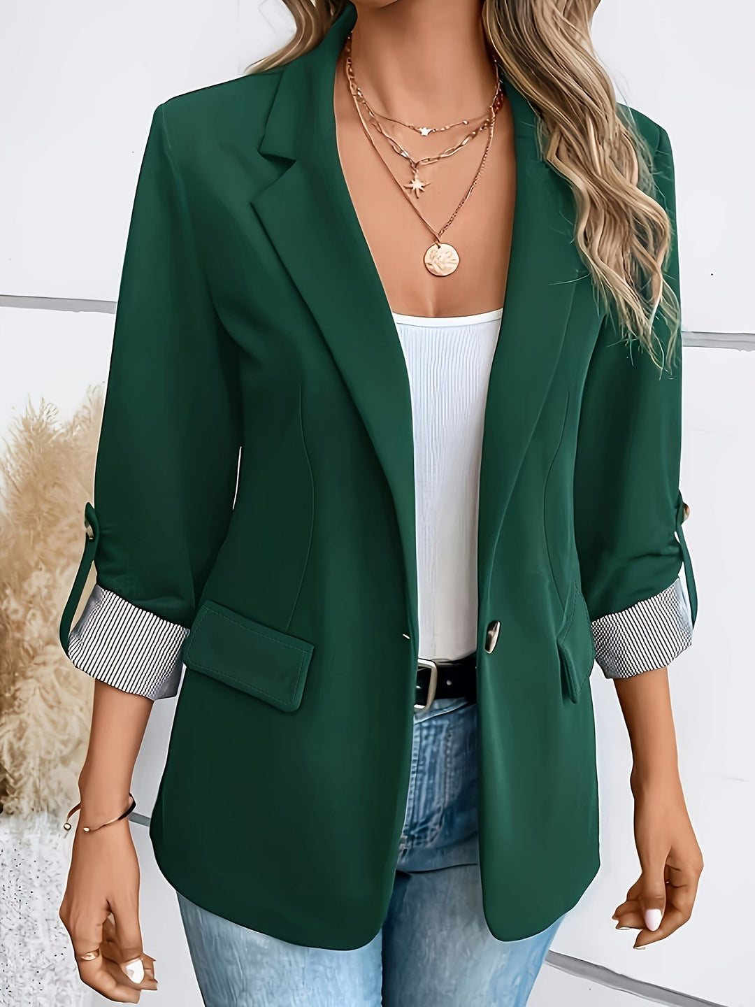 Mujer Blazer Elegante de Transición en Verde oscuro