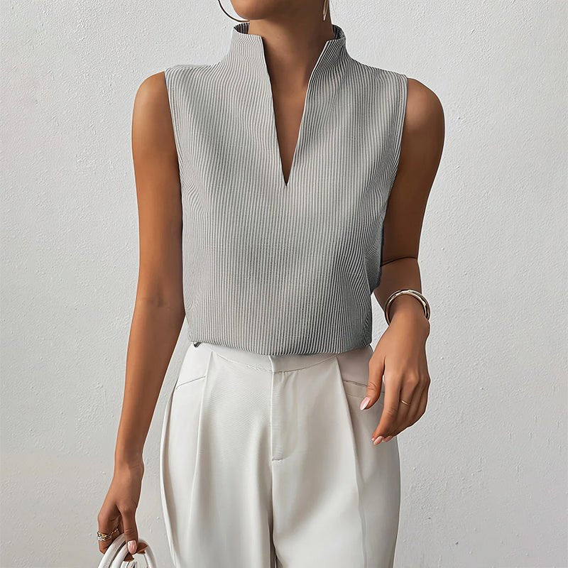 Mujer Blusa de Algodón Rayada Profesional en Gris