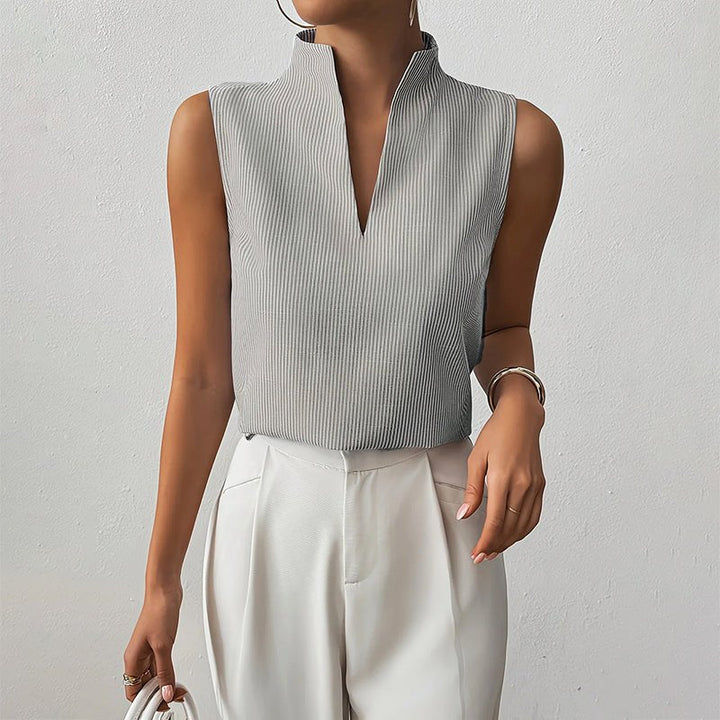 Mujer Blusa de Algodón Rayada Profesional en Gris