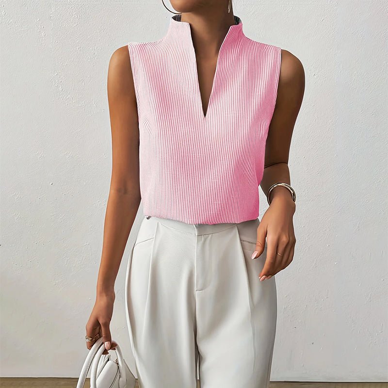 Mujer Blusa de Algodón Rayada Profesional en Rosa