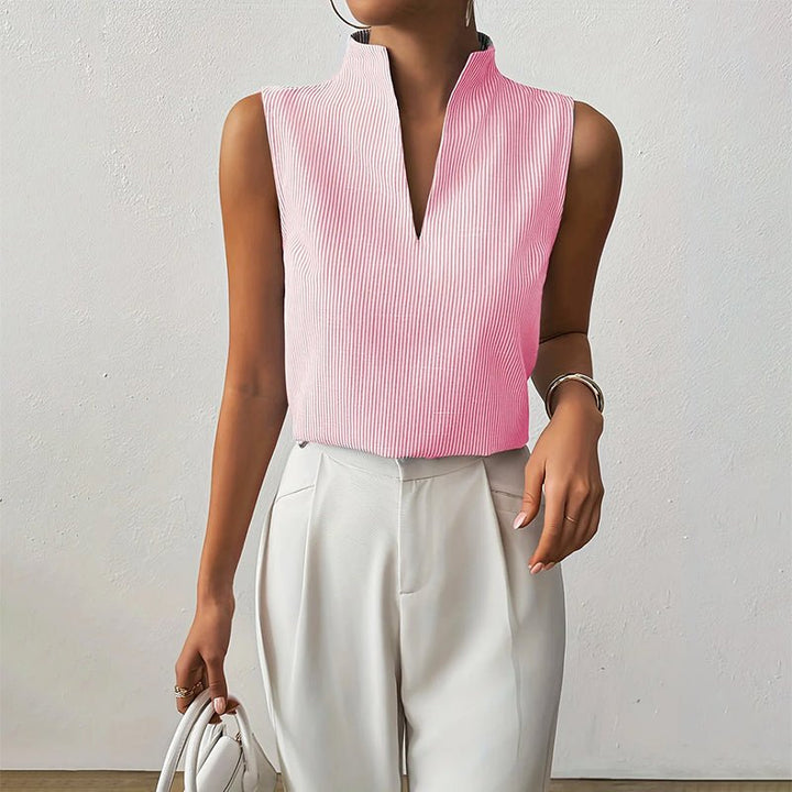 Mujer Blusa de Algodón Rayada Profesional en Rosa