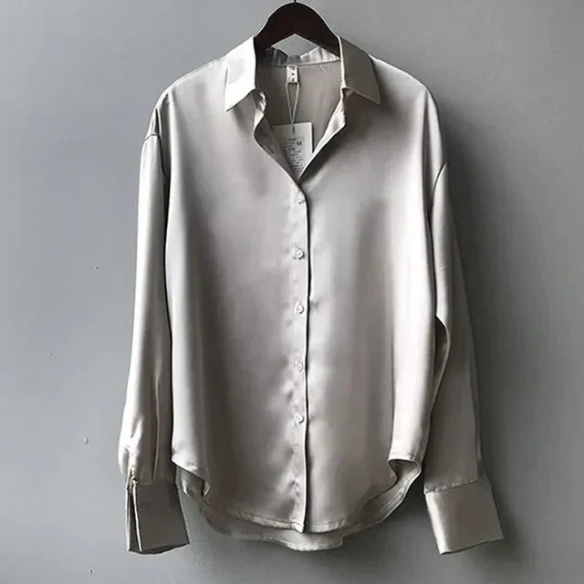 Mujer Blusa de Satén para Oficina y Eventos en Gris