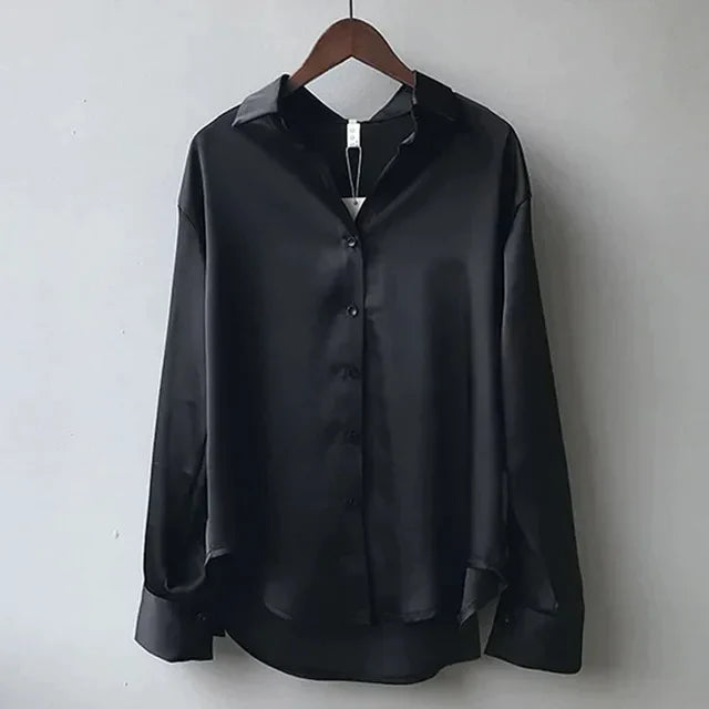 Mujer Blusa de Satén para Oficina y Eventos en Negro
