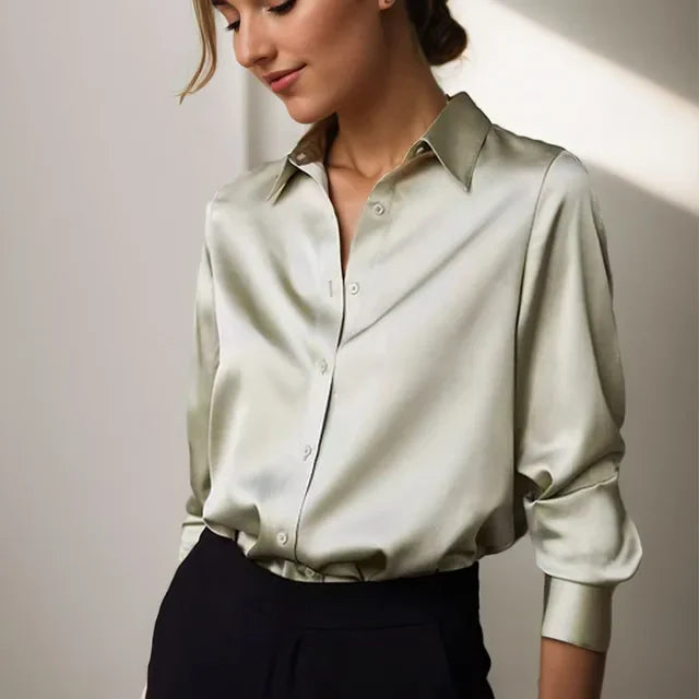 Mujer Blusa de Satén para Oficina y Eventos en Verde