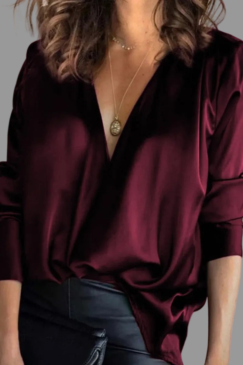 Mujer Blusa Satén Elegante para Cócteles en Burdeos