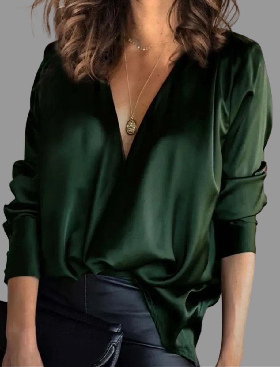 Mujer Blusa Satén Elegante para Cócteles en Verde