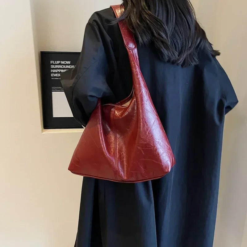 Mujer Bolsa Cuero Gastada Minimalista Espaciosa (5)