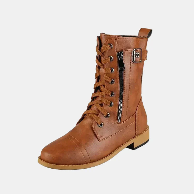 Mujer Botas de cuero con punta redonda para otoño (4)