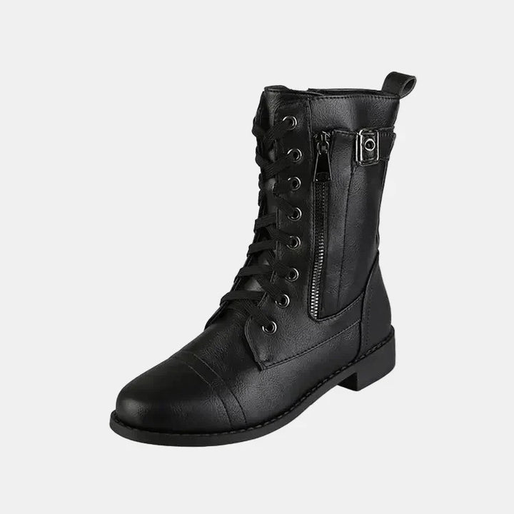 Mujer Botas de cuero con punta redonda para otoño (5)