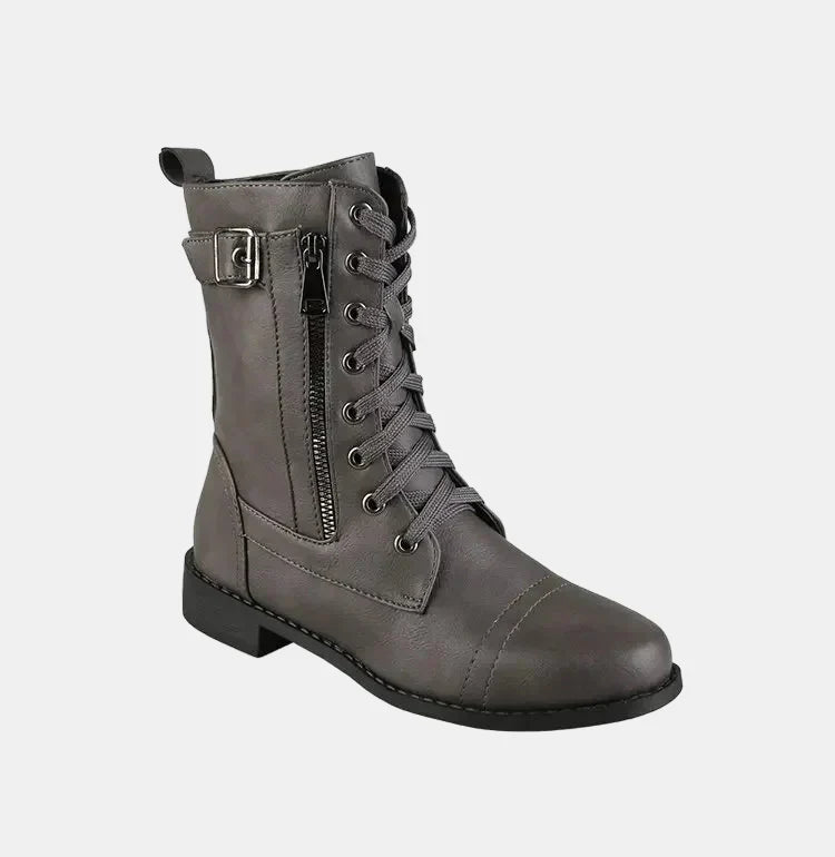 Mujer Botas de cuero con punta redonda para otoño (6)