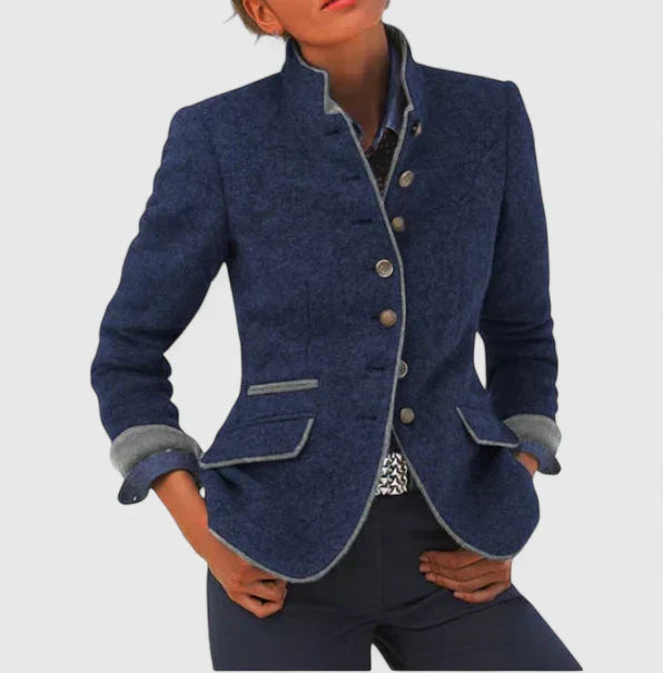 Mujer Cardigan de Punto Elegante Ejecutivo en Azul