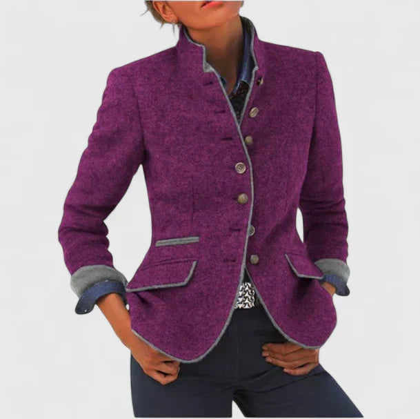 Mujer Cardigan de Punto Elegante Ejecutivo en Morado