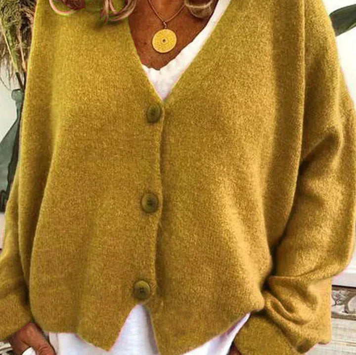 Mujer Cardigan de Punto Escote V Elegante en Amarillo