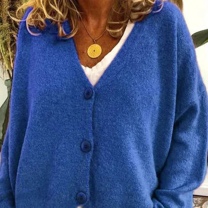 Mujer Cardigan de Punto Escote V Elegante en Azul
