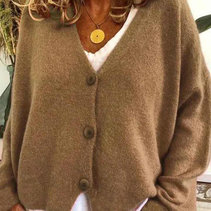 Mujer Cardigan de Punto Escote V Elegante en Caqui