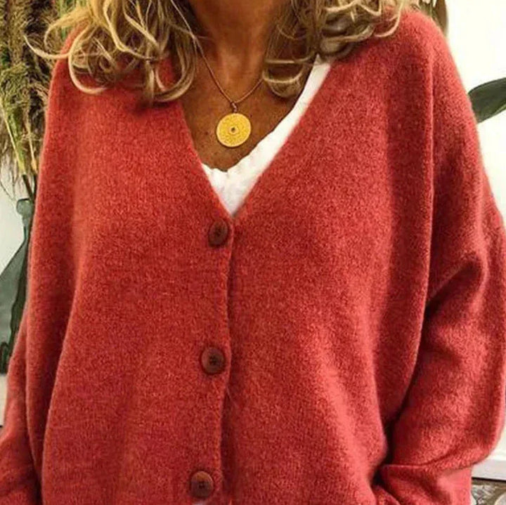 Mujer Cardigan de Punto Escote V Elegante en Mandarine-Orange