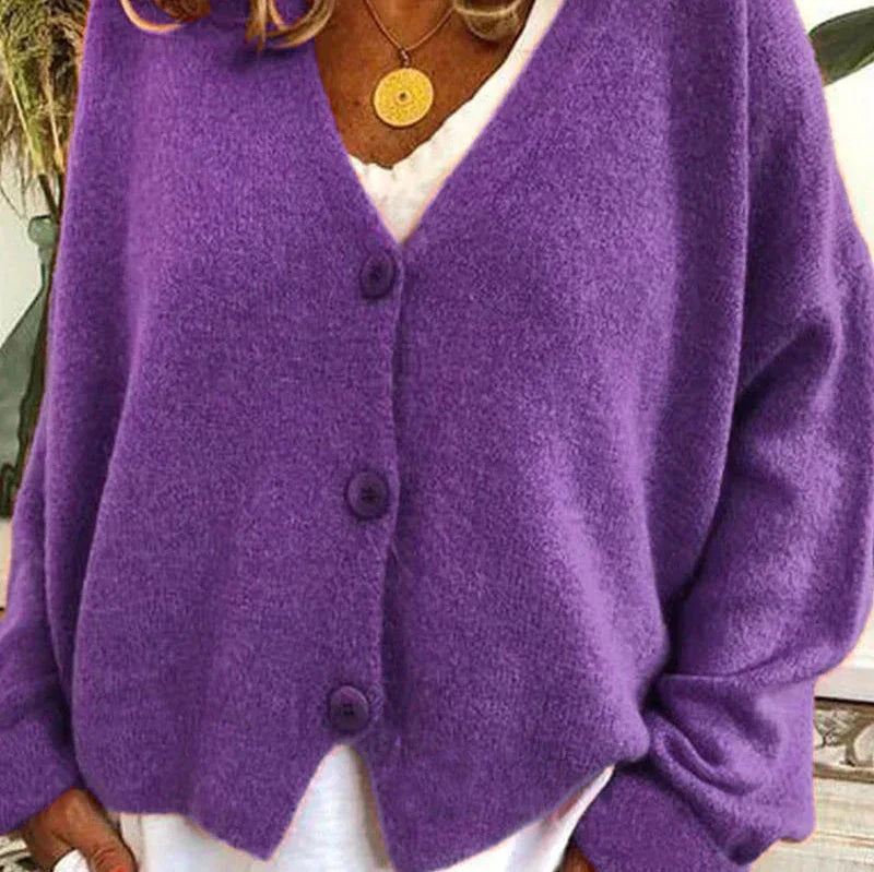 Mujer Cardigan de Punto Escote V Elegante en Morado