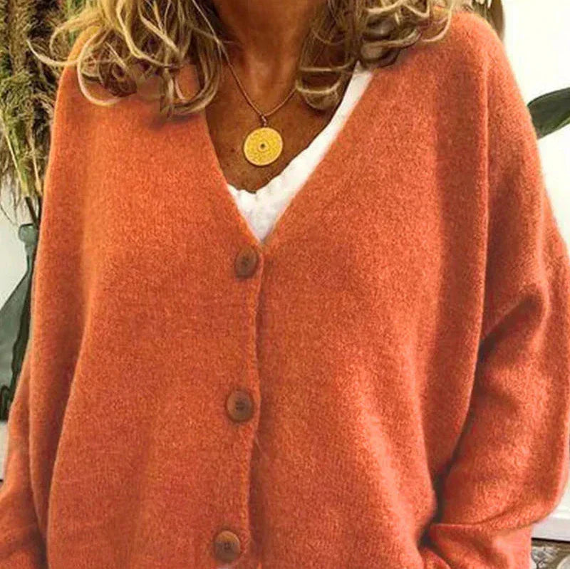 Mujer Cardigan de Punto Escote V Elegante en Naranja