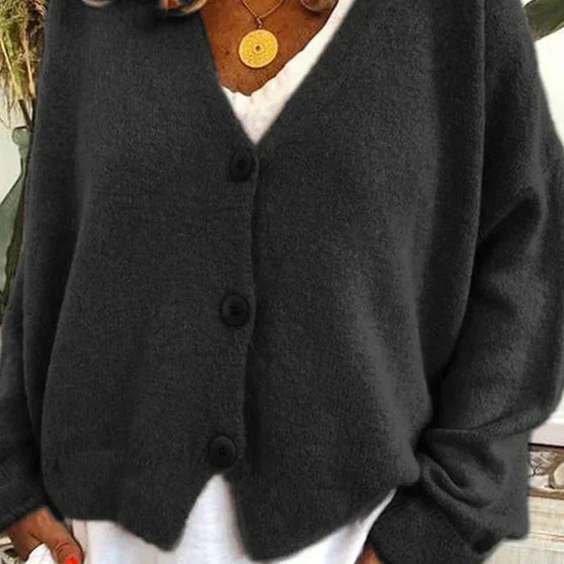 Mujer Cardigan de Punto Escote V Elegante en Negro
