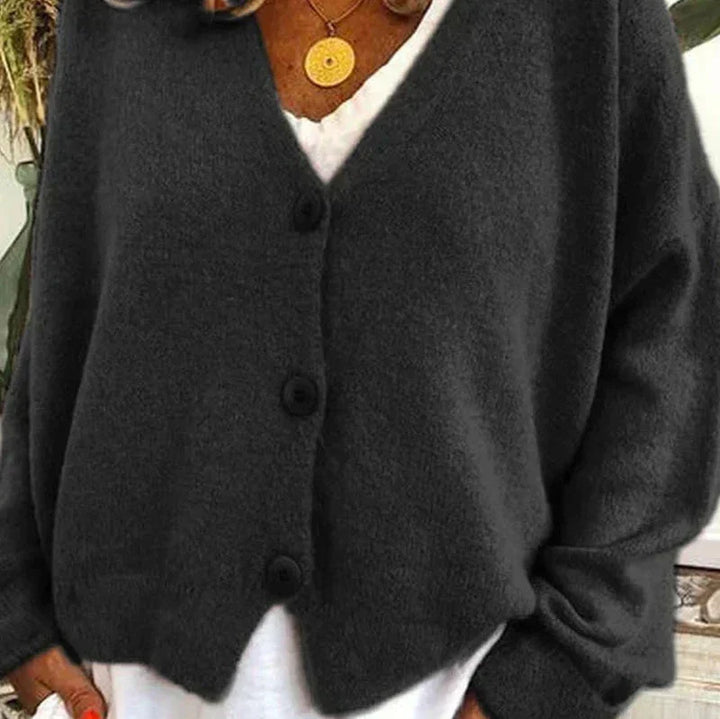 Mujer Cardigan de Punto Escote V Elegante en Negro