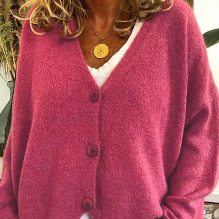 Mujer Cardigan de Punto Escote V Elegante en Rosa