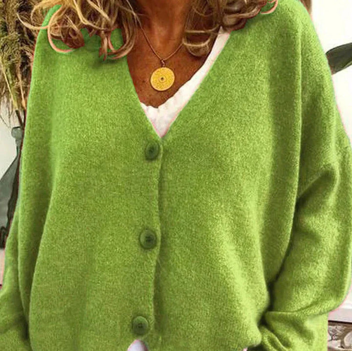 Mujer Cardigan de Punto Escote V Elegante en Verde claro